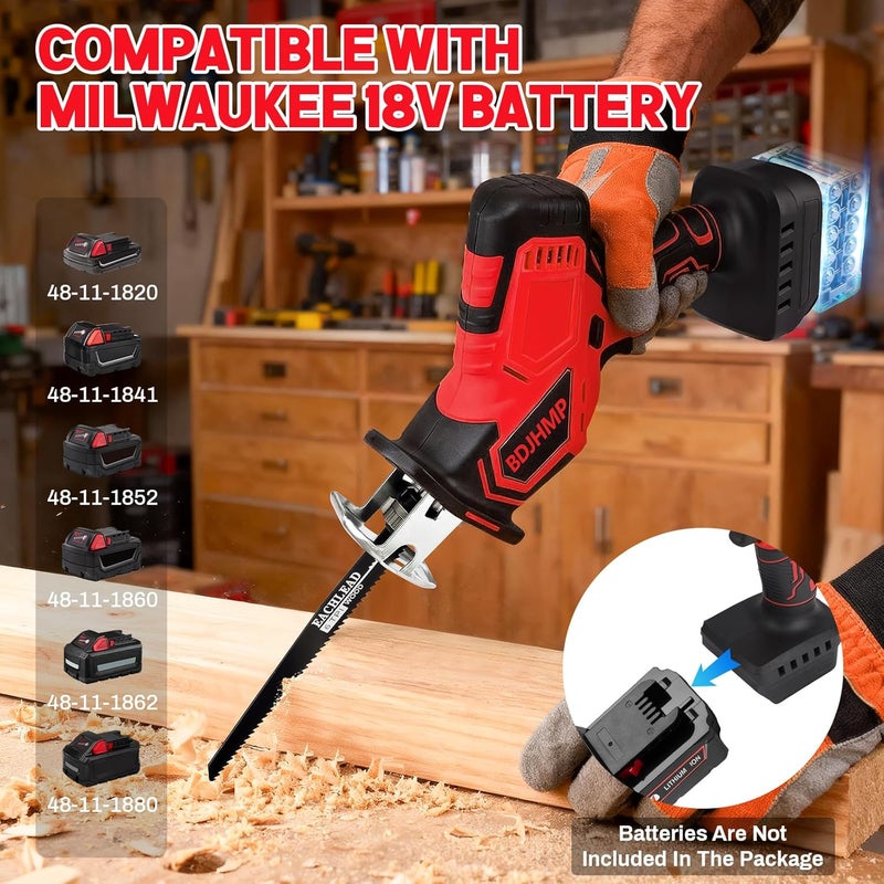 BDJHMP منشار متردد لاسلكي، 2800 دورة في الدقيقة، متوافق مع بطارية Milwaukee 18V (أداة فقط)، محرك بدون فرش مع 10 شفرات منشار، محمول لقطع الخشب و PVC - Image 3